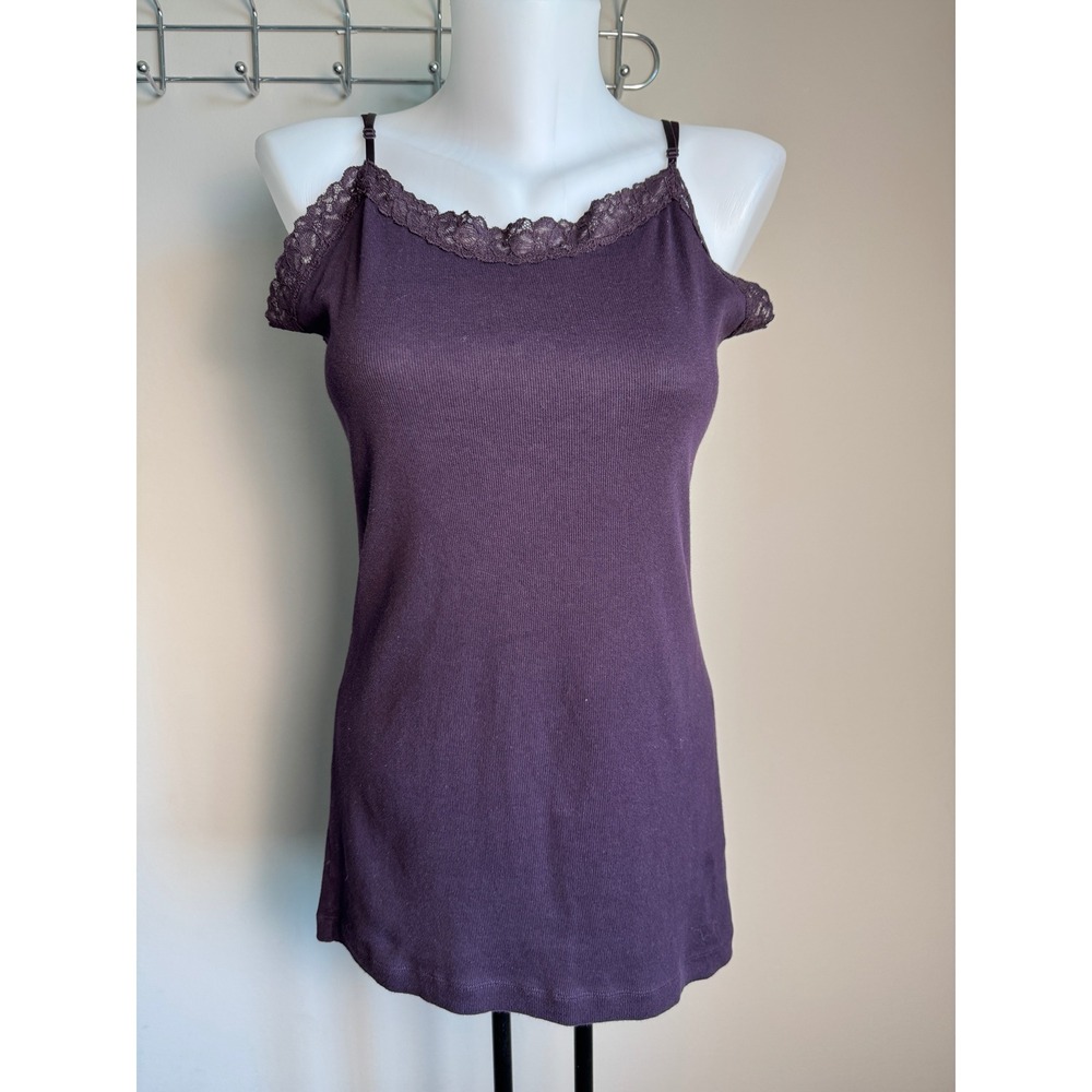 Gap Lace Trim Cami Ribbed Tank Top Small Purple Stretch Coquette Whimsigoth 2009